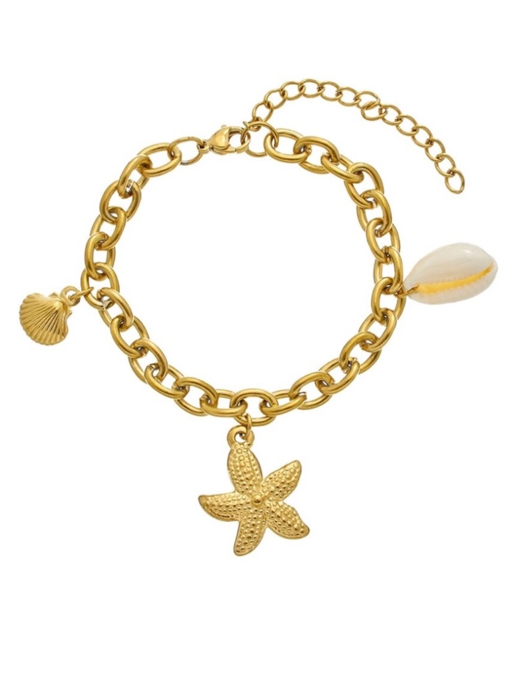 ADORNIA 18K Plated Stainless Steel Tarnish-Resistant Beach Charm Bracelet - NEW